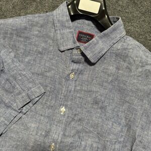 Untuckit Valente WR Linen Shirt XL Blue Short Sleeve Button-Up Wrinkle Resistant
